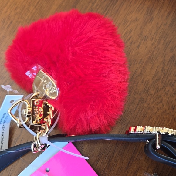 Betsey Johnson BLACK Cherry Bow Bag & Plush Bag Charm Hearts Locket NEW NWT - Picture 3 of 8
